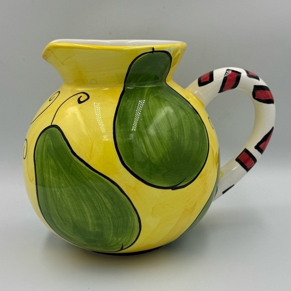Ceramic Yellow Pitcher with Pears Hand-painted by Milson & Louis - Picture 1 of 9